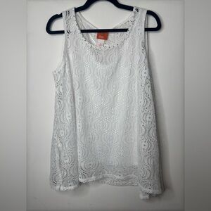 Hearts of Palm women’s XL White Crochet floral lace overlay tank blouse shirt